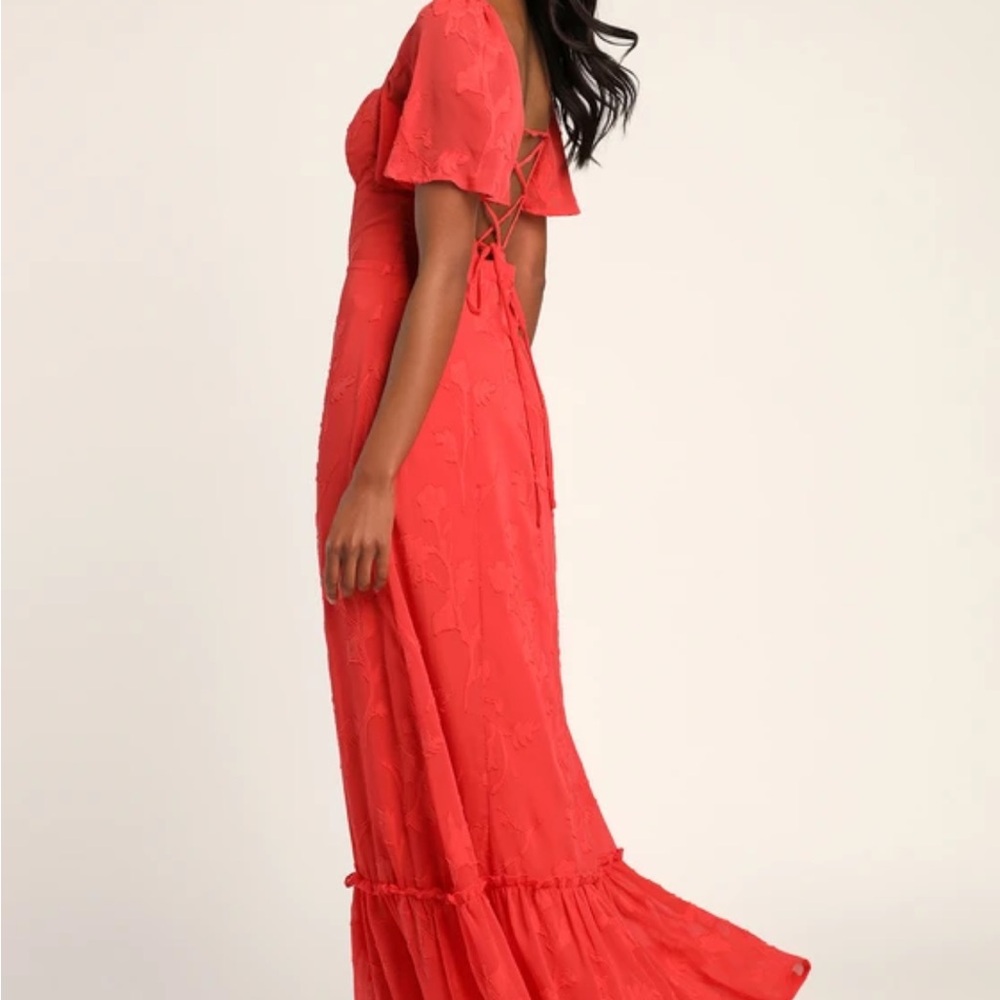 Tailor Made For You Coral Jacquard Lace-Up Maxi Dress Size Large